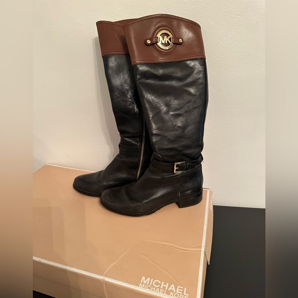Michael Kors Leather Boots black and mocha Women's 7 - Picture 4 of 5
